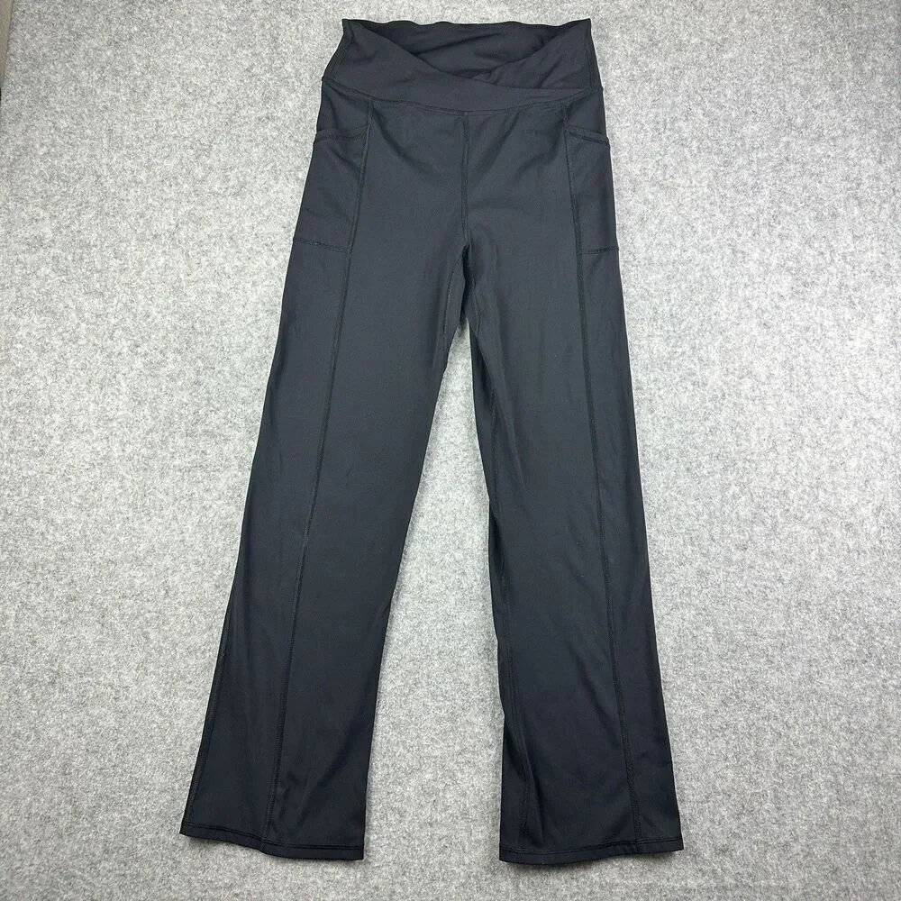 Free People FP Movement Shanti Straight Leg Pants Womens M Black Crossover Waist